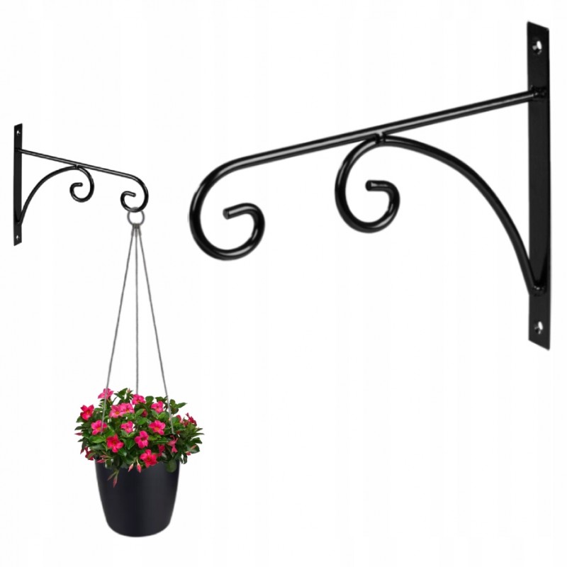 WIESZAK UCHWYT NA DONICZKĘ KWIATY NA ŚCIANĘ CZARNY METAL WISZĄCY 25X30 CM